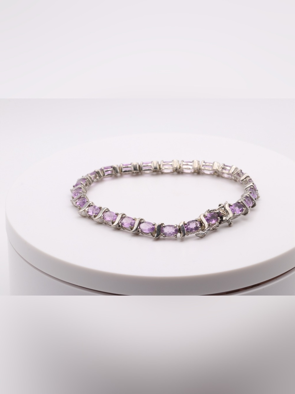 Vintage HAN Thai 925 Sterling Silver Amethyst Tennis Bracelet 7.5" - Picture 7 of 17